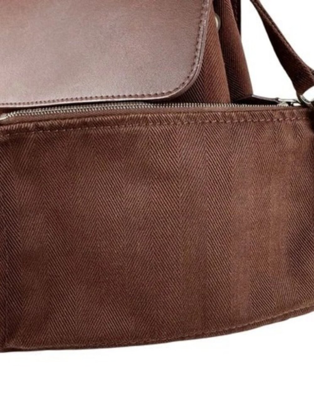 Auth HERMES Valparaiso PM Handbag Brown Cotton/Leather/Silvertone - z8812 - Picture 12 of 13